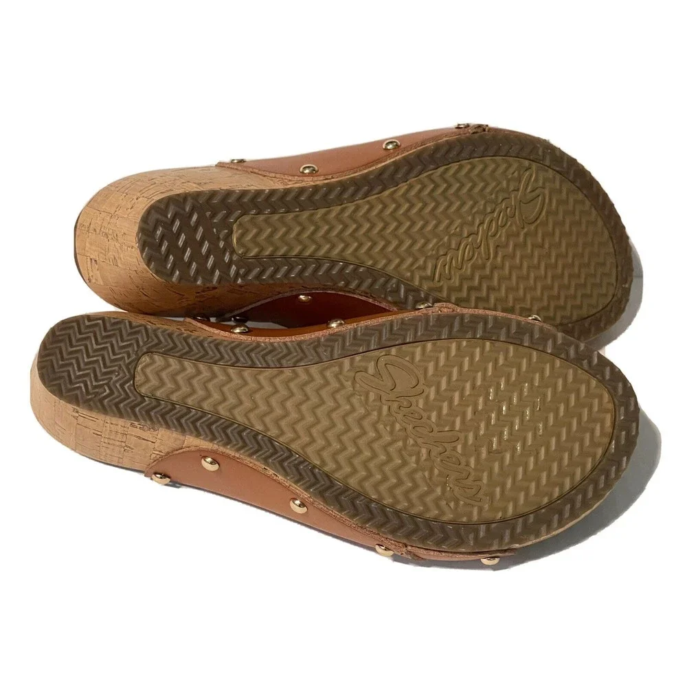 Skechers Luxe Foam Sz 9 M/39 EU Brown Cork Wedge￼ Strappy Sandals Slides C - Picture 9 of 9